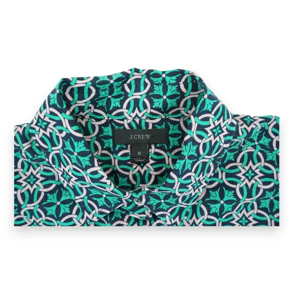 J Crew Women's Medallion Popover Style‎ Blouse Size 0 Long Sleeve Button Up